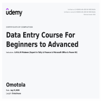 Data Entry Certificate of Completion 