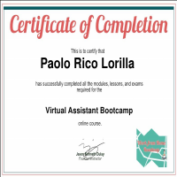 Certificate of Completion from Virtual Assistant Bootcamp