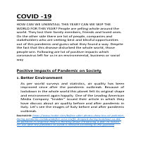 Positive impacts of Covid