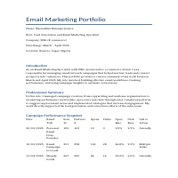 Email Marketig Portfolio which shows emails performance