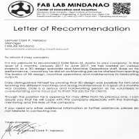 FABLAB Mindanao Letter of Recommendation