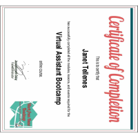 My Virtual assistant Bootcamp Certificate of completion 