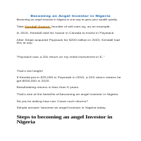 Becoming an angel investor in NIgeria