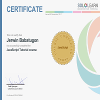 Javascript Tutoria Certificate