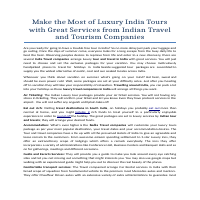 Great Services from Indian Travel and Tourism Companies