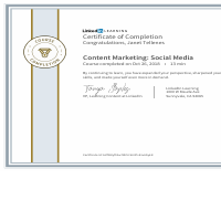 LinkedIn Cert of Completion for Content Marketing. SMM