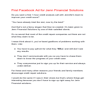 Facebook ads for Jenn Financial solutions 