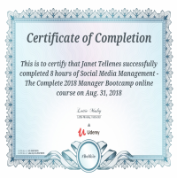 My Social media management certificate of completion (UDEMY