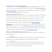 Leadership and Governance Homework Help