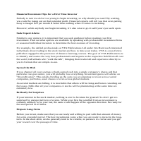 Financial Investment Tips for a First Time Investor