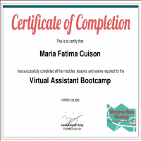 Certificate Of Completion for VA Bootcamp Course