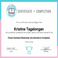 Certificate of Completion on Virtual Assistant Course