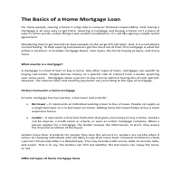 The Basics of a Home Mortgage Loan
