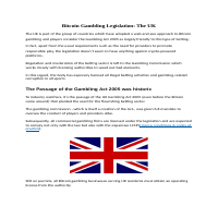 Bitcoin Gambling Legislation In The UK