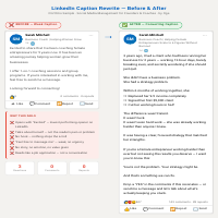 Before and after LinkedIn caption 