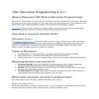 Recursion in C++ - White Paper