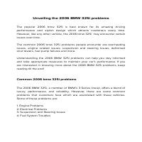 Unveiling the 2006 BMW 325i problems