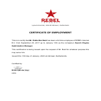 Certificate of Employment - Rebel Internet