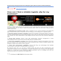 How can I find a reliable logistic ally for my business