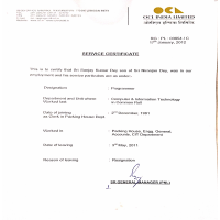 OCL Experience Certificate