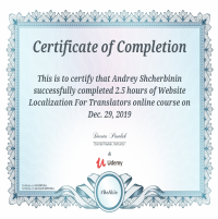 Udemy Certificate for Website Localization Course