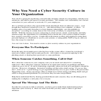 Establishing a Cyber Security Culture