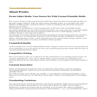 Presto Inkjet Media: Home Page and Press Release