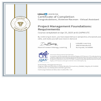 Project Management Requirements Certificate