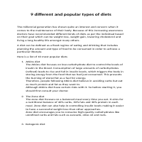 9 different and popular type of diets