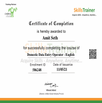 Certificate of data entry 