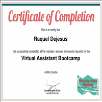 Certificate from Virtual Assistant Bootcamp