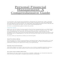 Personal Financial Management: A Comprehensive Guide