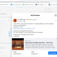 fb ad - for bible app download  traffic to website
