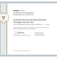 My certificate on customer service