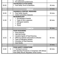 Agenda - Food Safety training