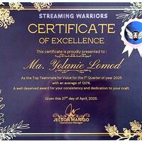 Certificate of Exellence - Q1 of 2025