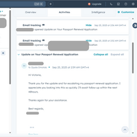 Customer inquiry handled via HubSpot