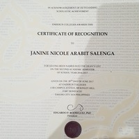 Dean's List Certificate for the Second Academic Semester
