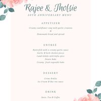50TH ANNIVERSARY MENU