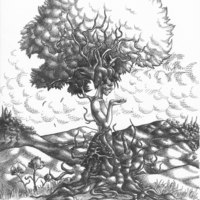 Forest Nymph. Traditional Illustration. Black Fine liner