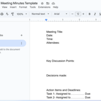 Meeting template to capture important notes