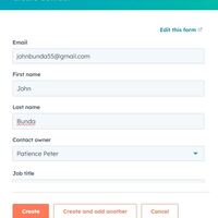 Creation of contact manually on hubspot