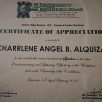 A Certificate of Appreciation given to me as a Guest Speaker
