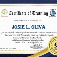 Certificate for Call Center Training Agent