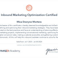 Inbound Marketing Optimization Certificate