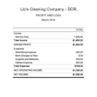 Sample Profit and Loss Report from Quickbooks