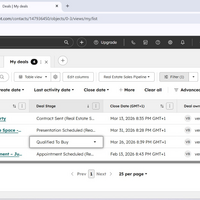 HubSpot CRM showing deals, contacts, and follow-ups.