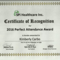 2016 Perfect Attendance Awardee