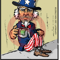 Hand-drawn (+Illustrator)political cartoon for client.