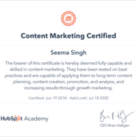 Hubspot-Content Marketing Certified
